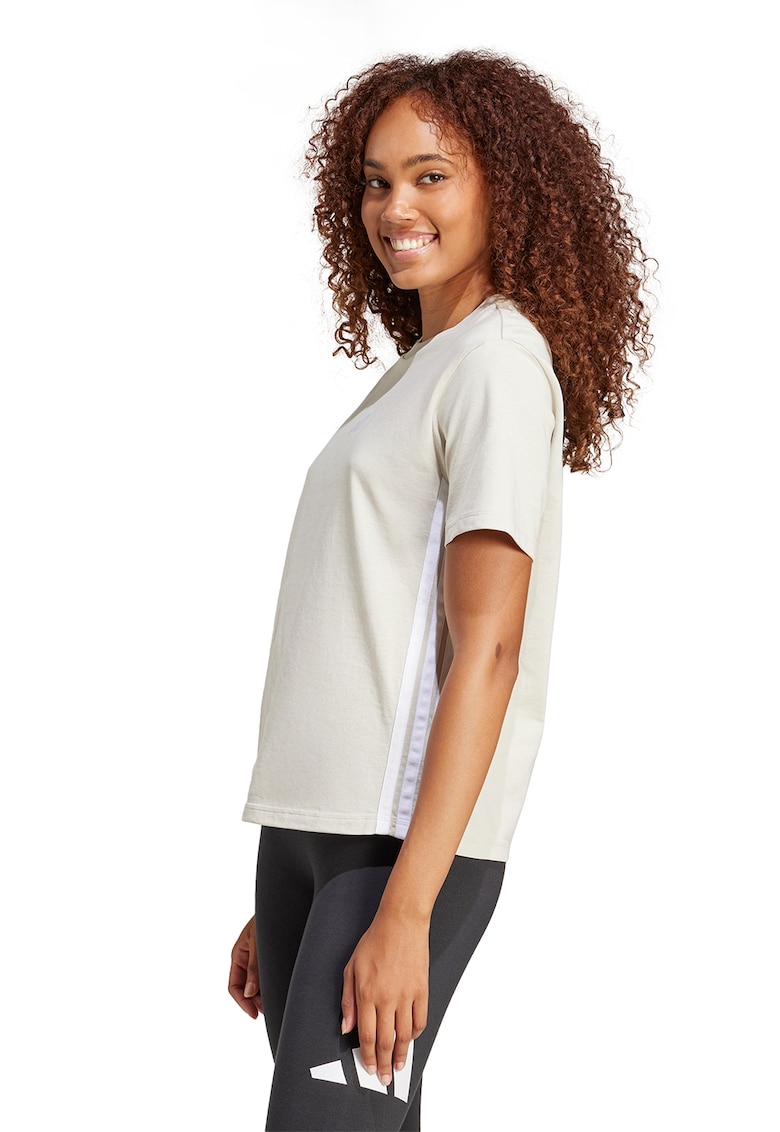 Tricou din bumbac cu decolteu la baza gatului - Alb fildes