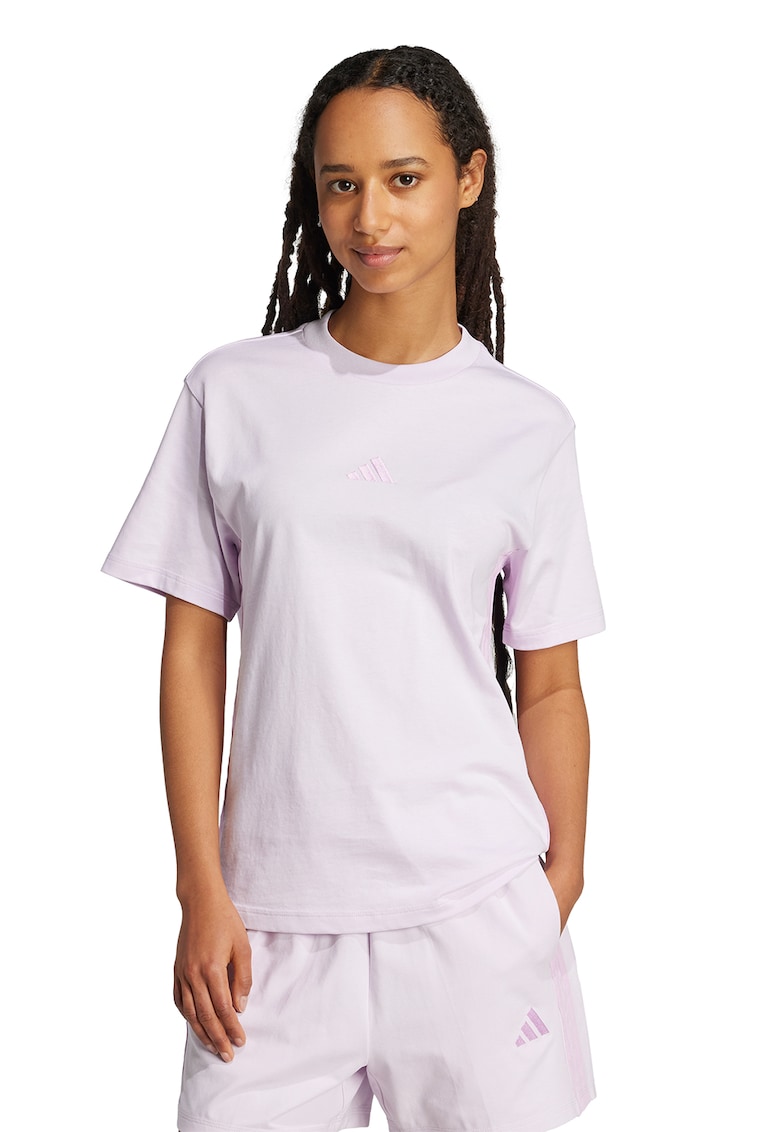 Tricou din bumbac cu decolteu la baza gatului - Lila