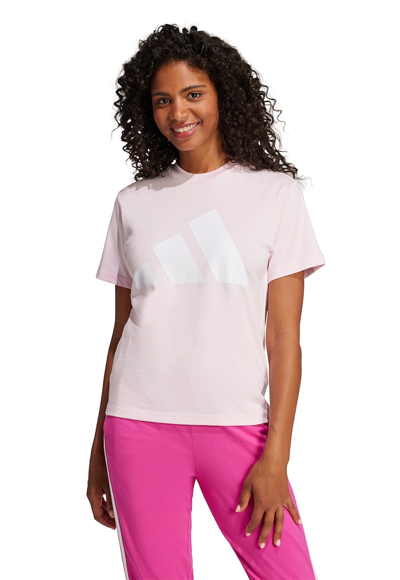 Tricou de bumbac cu decolteu la baza gatului si logo