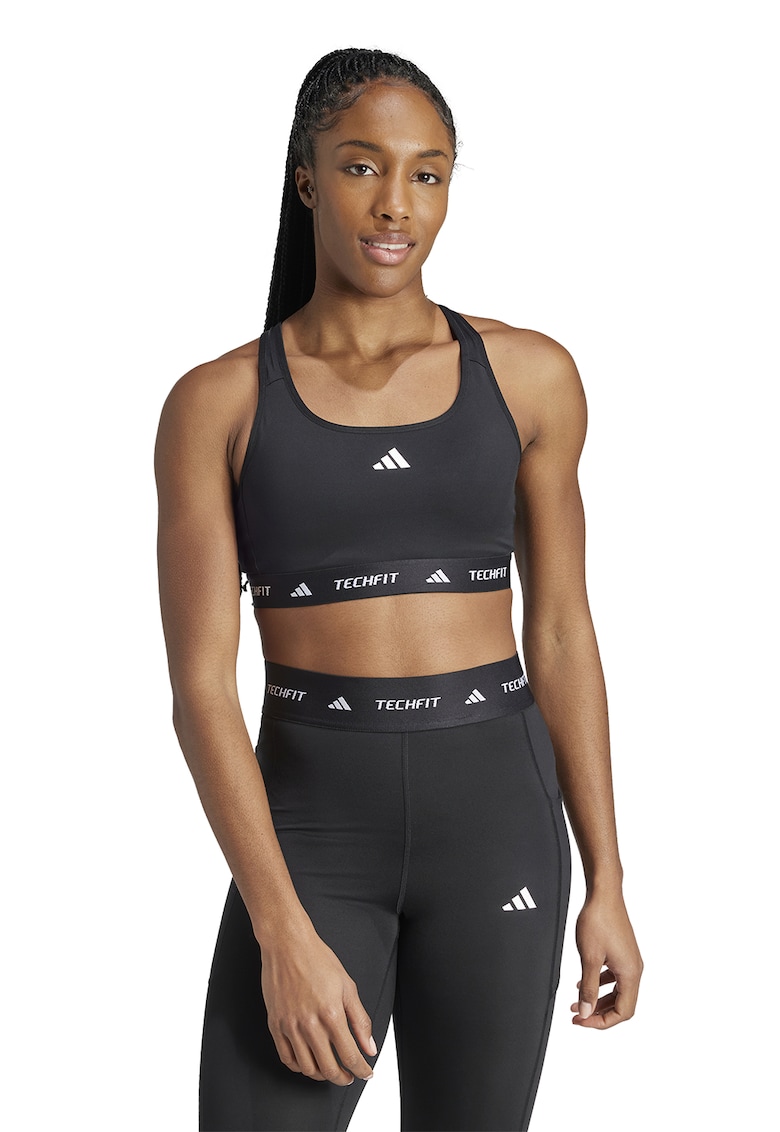 Bustiera cu logo si decupaj pe partea din spate - pentru fitness - Negru