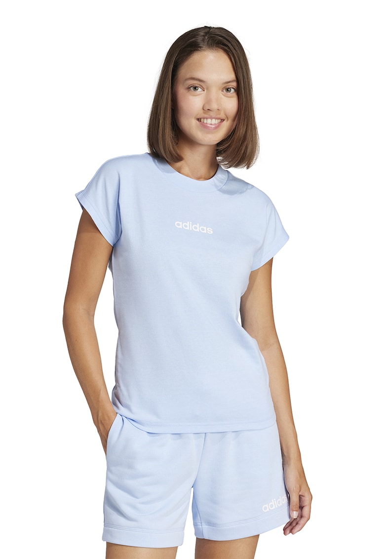 Tricou de bumbac cu decolteu rotund Essentials - Alb/Albastru glaciar