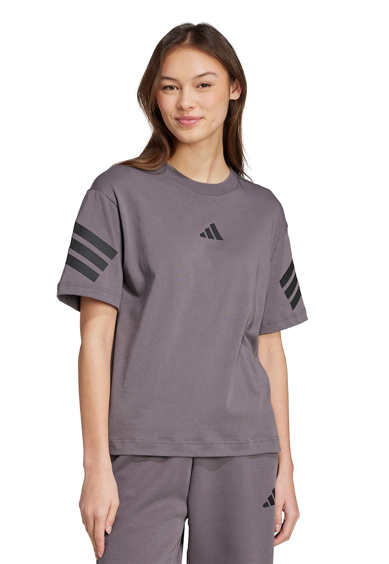 Tricou cu decolteu la baza gatului Future Icons 3-Stripes - Negru/Gri inchis