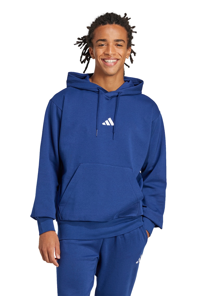 Hanorac regular fit cu buzunar kangaroo Feelcozy - Alb/Albastru inchis