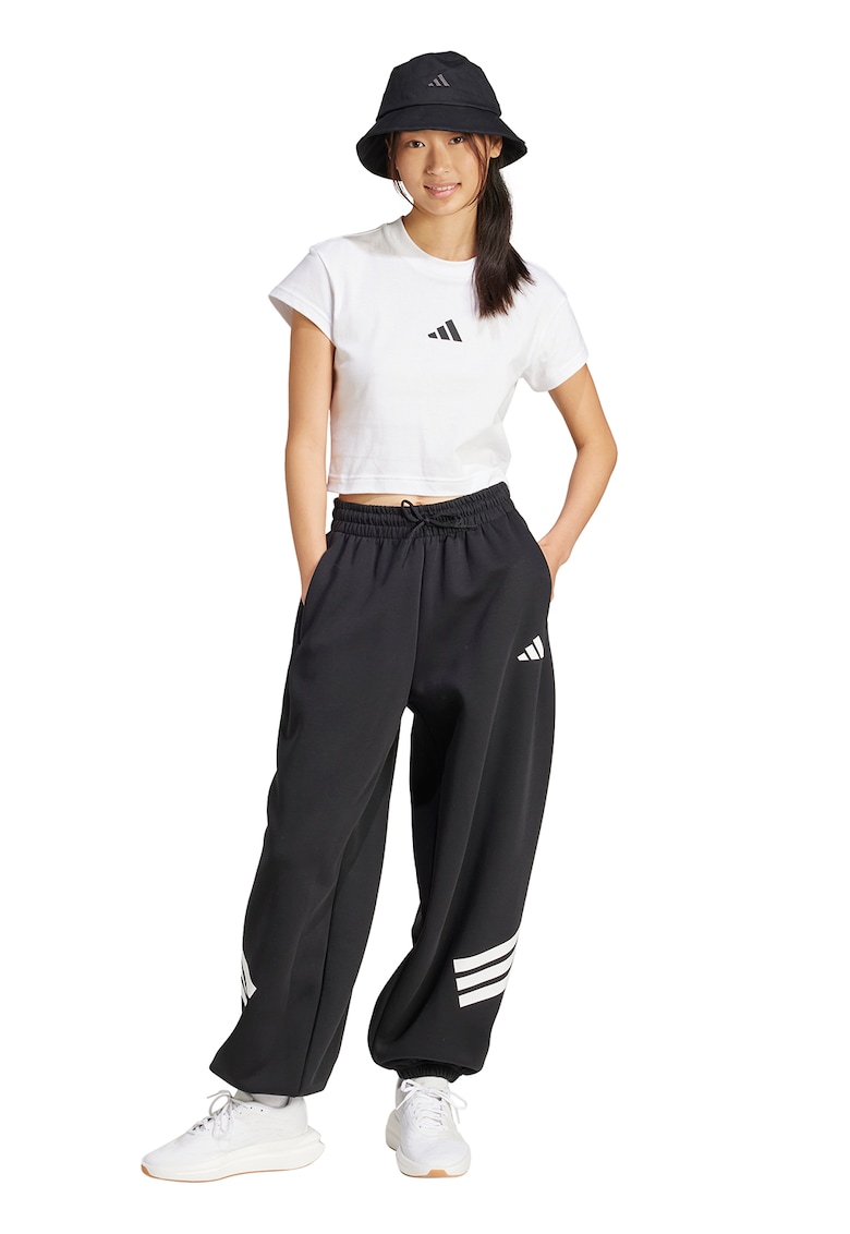 Tricou crop din bumbac - Negru/Alb optic