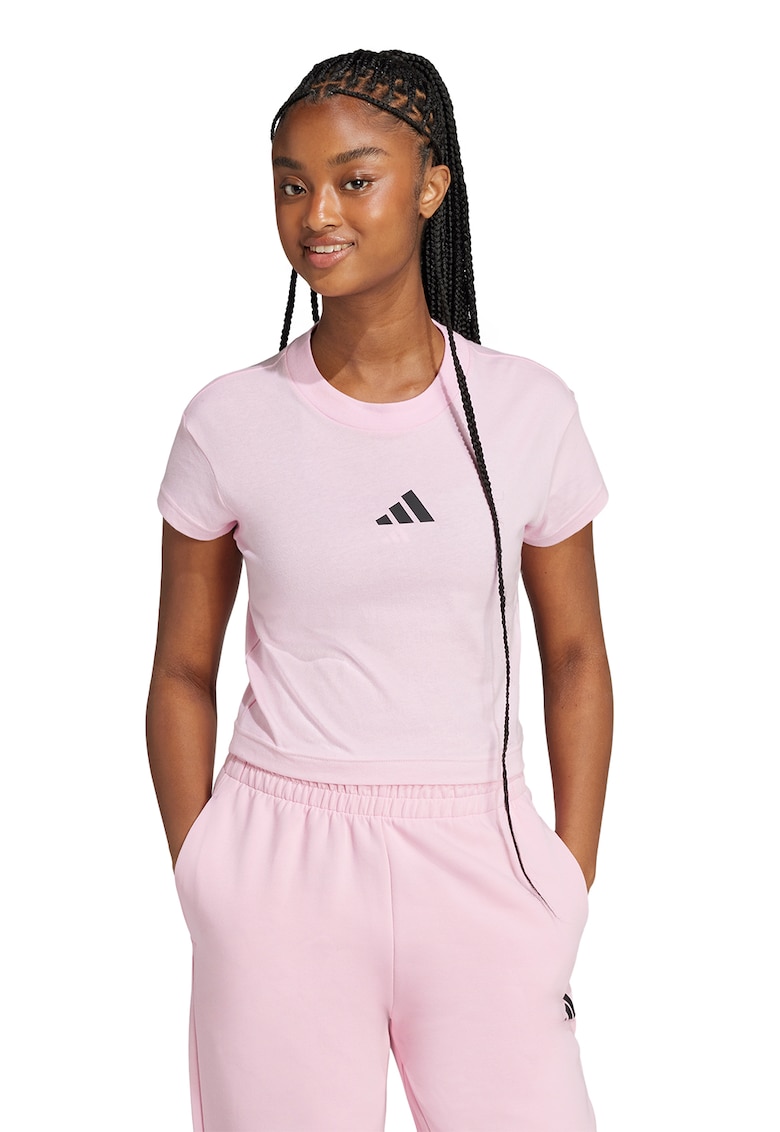 Tricou crop din bumbac - Negru/Roz pal