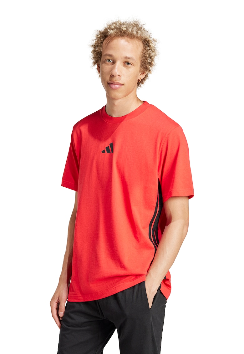 Tricou din bumbac cu decolteu la baza gatului si logo