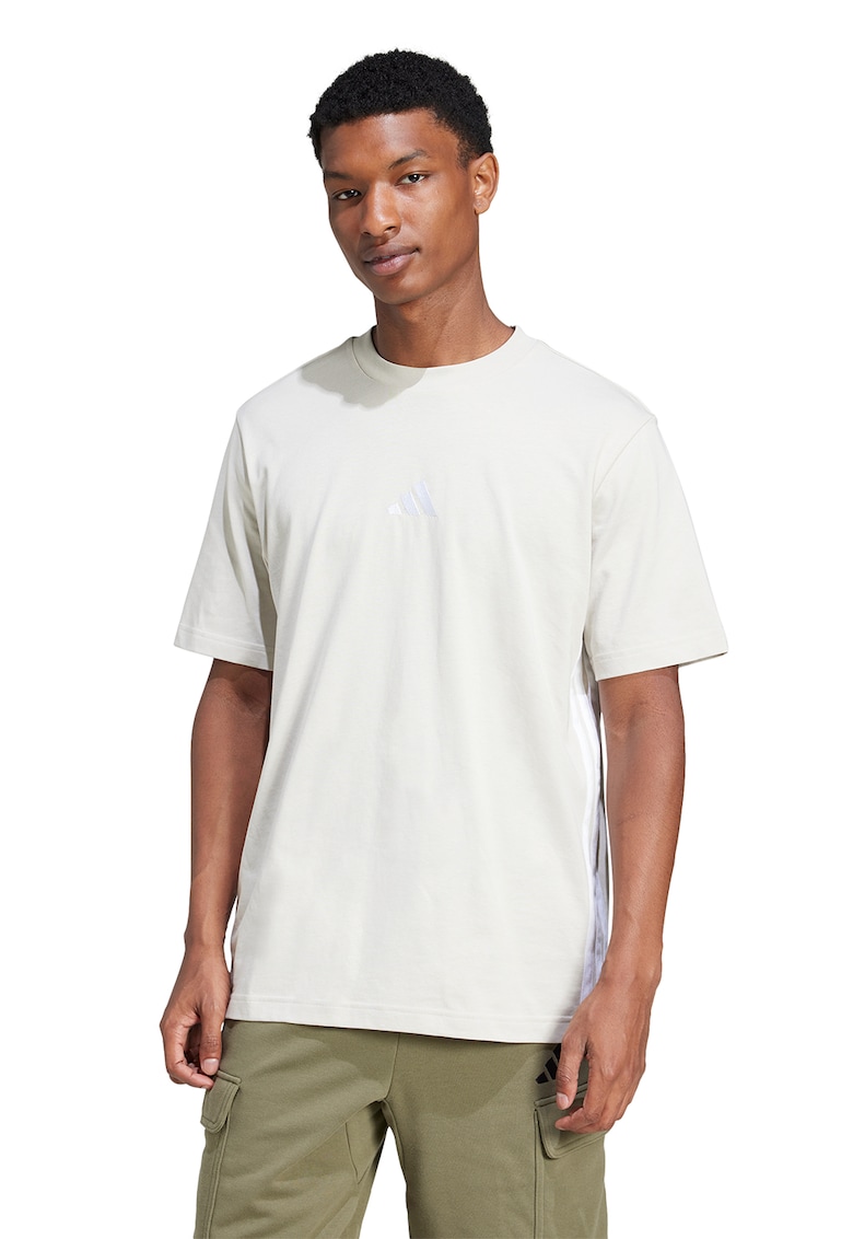 Tricou din bumbac cu decolteu la baza gatului si logo - Alb fildes