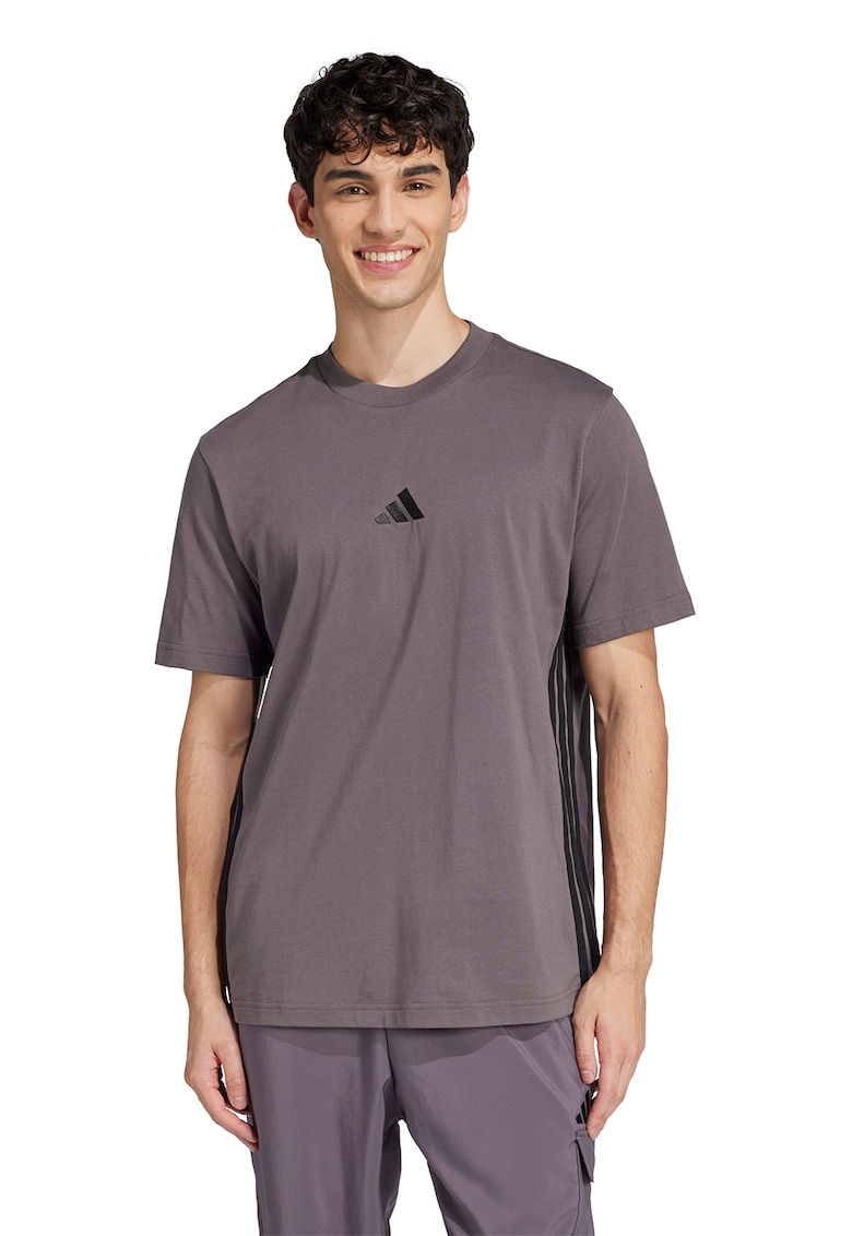 Tricou din bumbac cu decolteu la baza gatului si logo - Lila pal