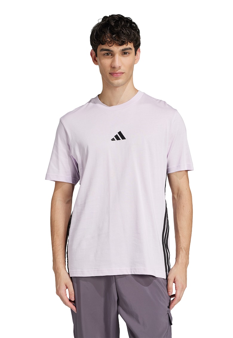 Tricou din bumbac cu decolteu la baza gatului si logo - Negru/Lila