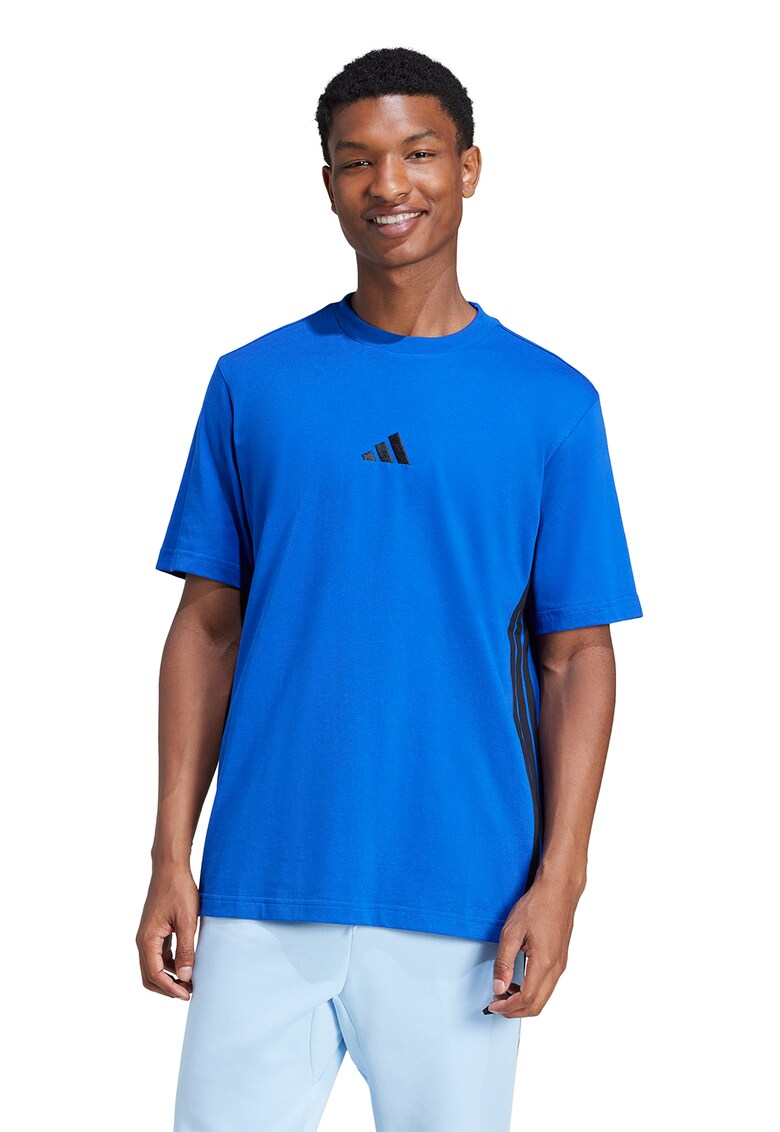 Tricou din bumbac cu decolteu la baza gatului si logo - Negru/Albastru royal