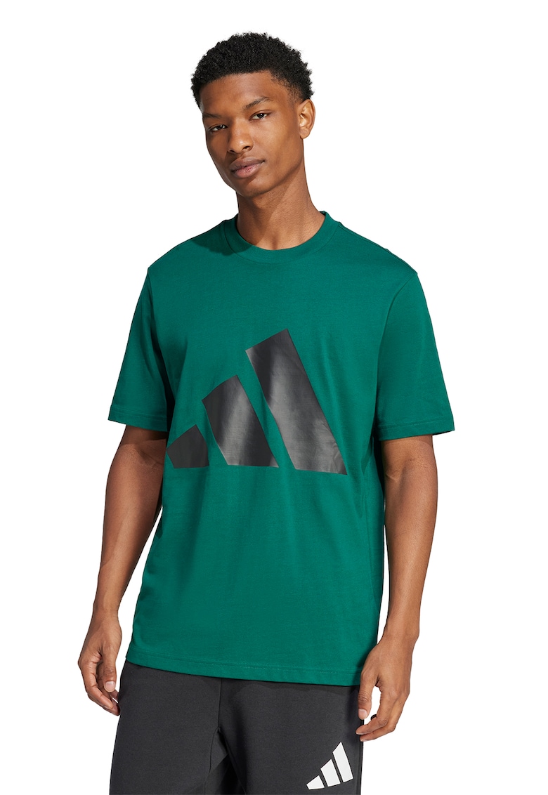 Tricou cu decolteu la baza gatului si imprimeu logo - Negru/Verde englez