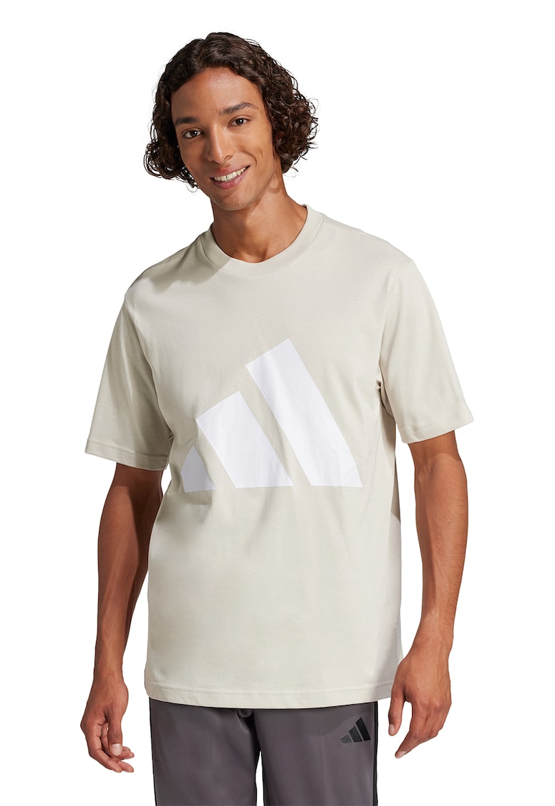 Tricou cu decolteu la baza gatului si imprimeu logo - Alb fildes