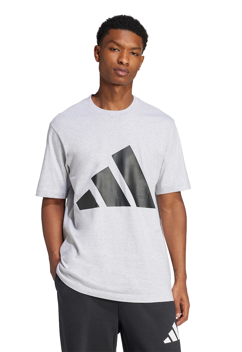 Tricou cu decolteu la baza gatului si imprimeu logo - Negru/Alb murdar