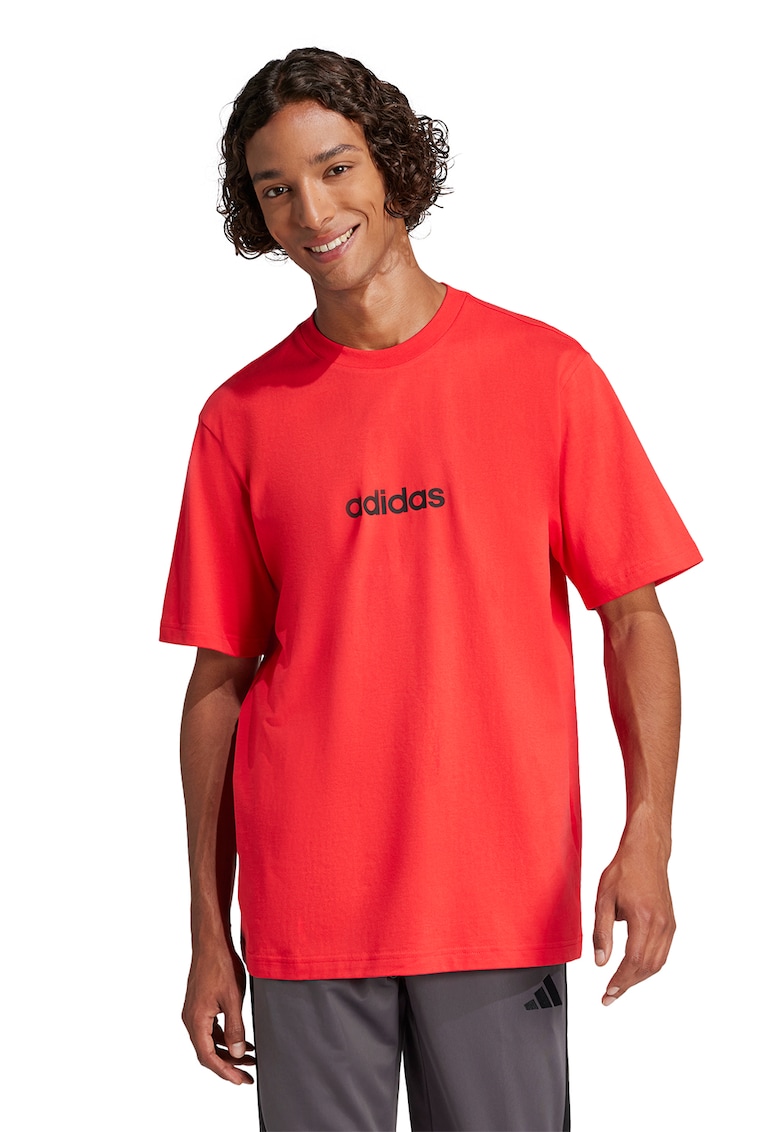 Tricou cu logo pe piept si decolteu la baza gatului - Negru/Rosu vermillion