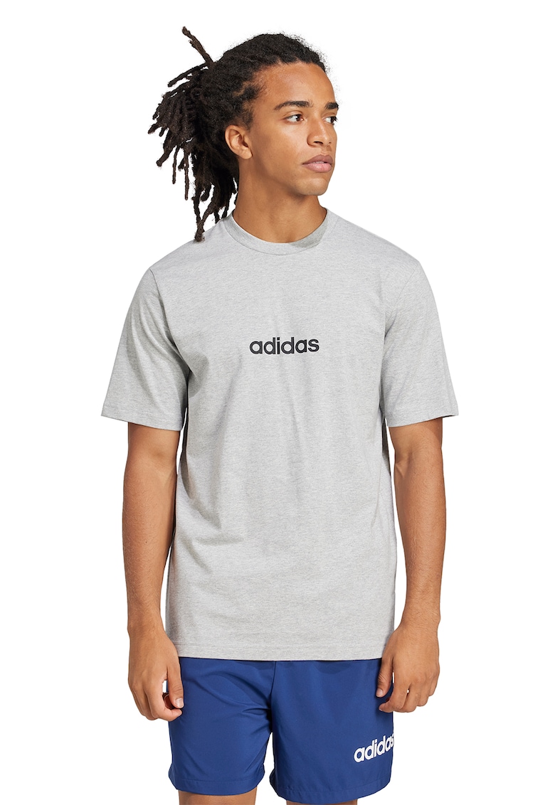 Tricou cu logo pe piept si decolteu la baza gatului - Negru/Gri deschis melange