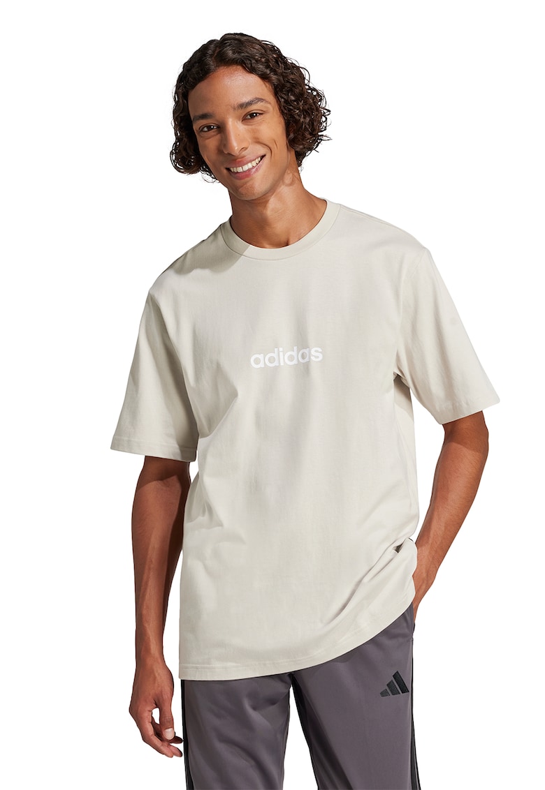 Tricou cu logo pe piept si decolteu la baza gatului - Alb fildes