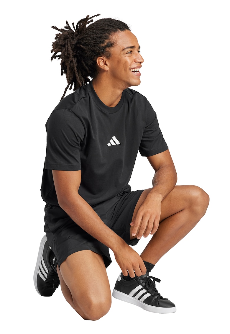 Tricou din bumbac cu logo brodat - Alb/Negru