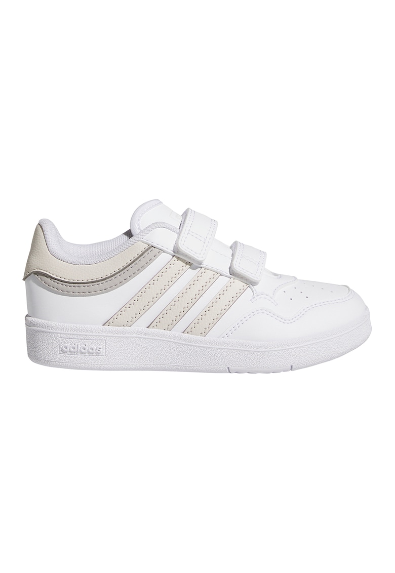Pantofi sport de piele ecologica cu velcro Hoops 4.0 - Alb/Alb murdar
