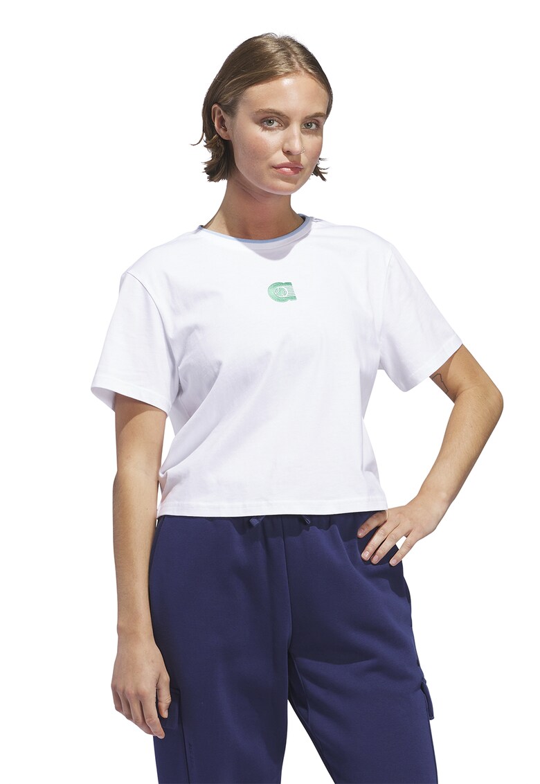 Tricou crop cu decolteu la baza gatului - Alb