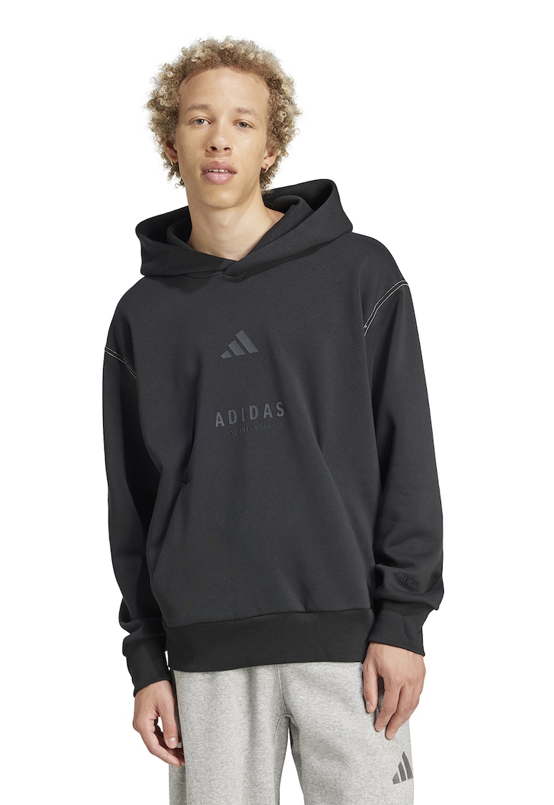 Hanorac cu imprimeu logo si maneci cazute