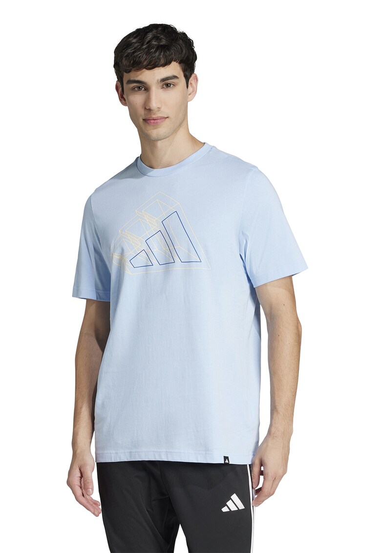 Tricou cu decolteu la baza gatului si imprimeu monograma - Albastru deschis