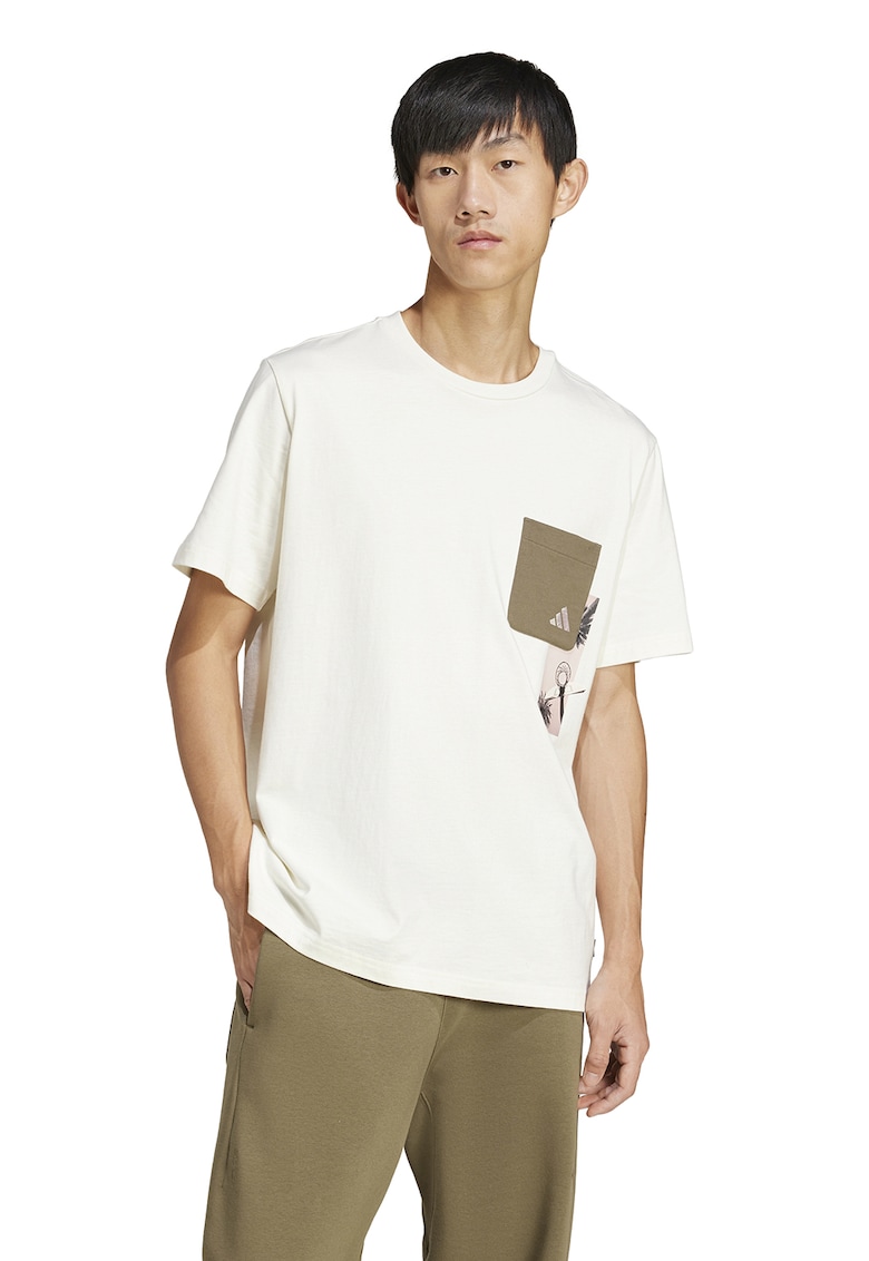 Tricou din bumbac cu buzunar pe piept Lens