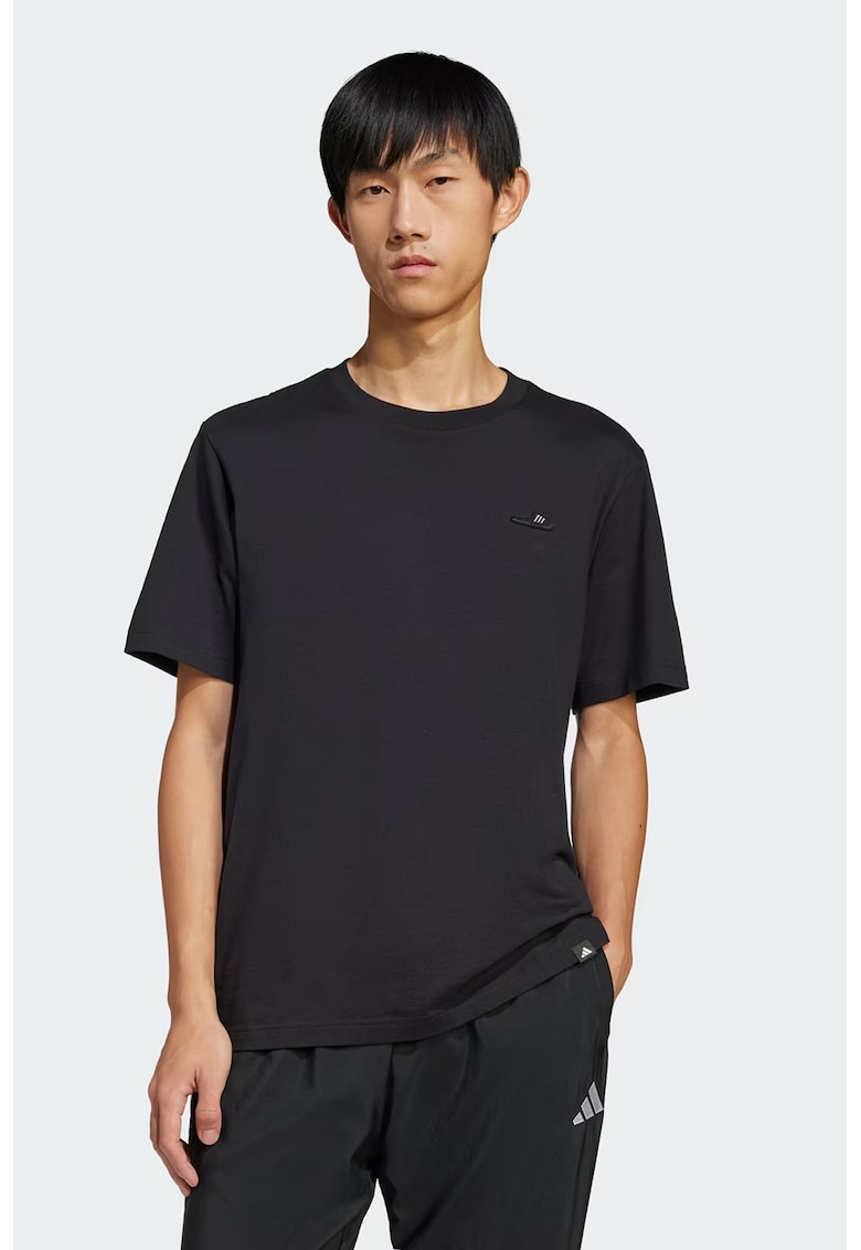 Tricou din bumbac cu decolteu la baza gatului - Negru