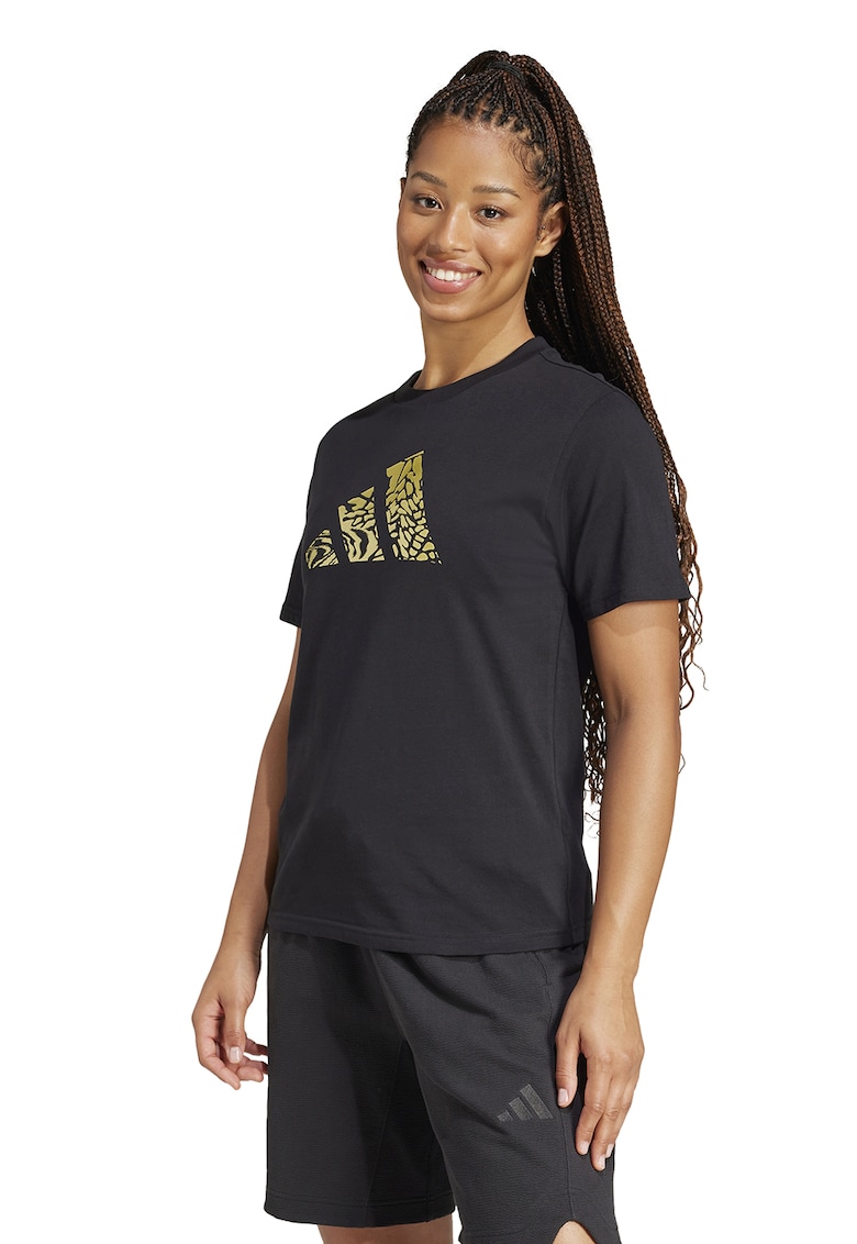 Tricou din bumbac cu imprimeu logo - Negru/Galben pai