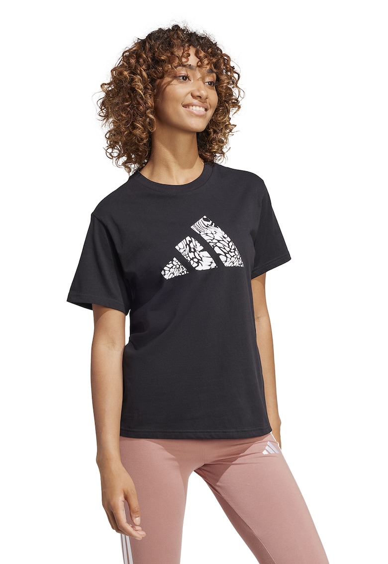 Tricou din bumbac cu imprimeu logo - Alb/Negru