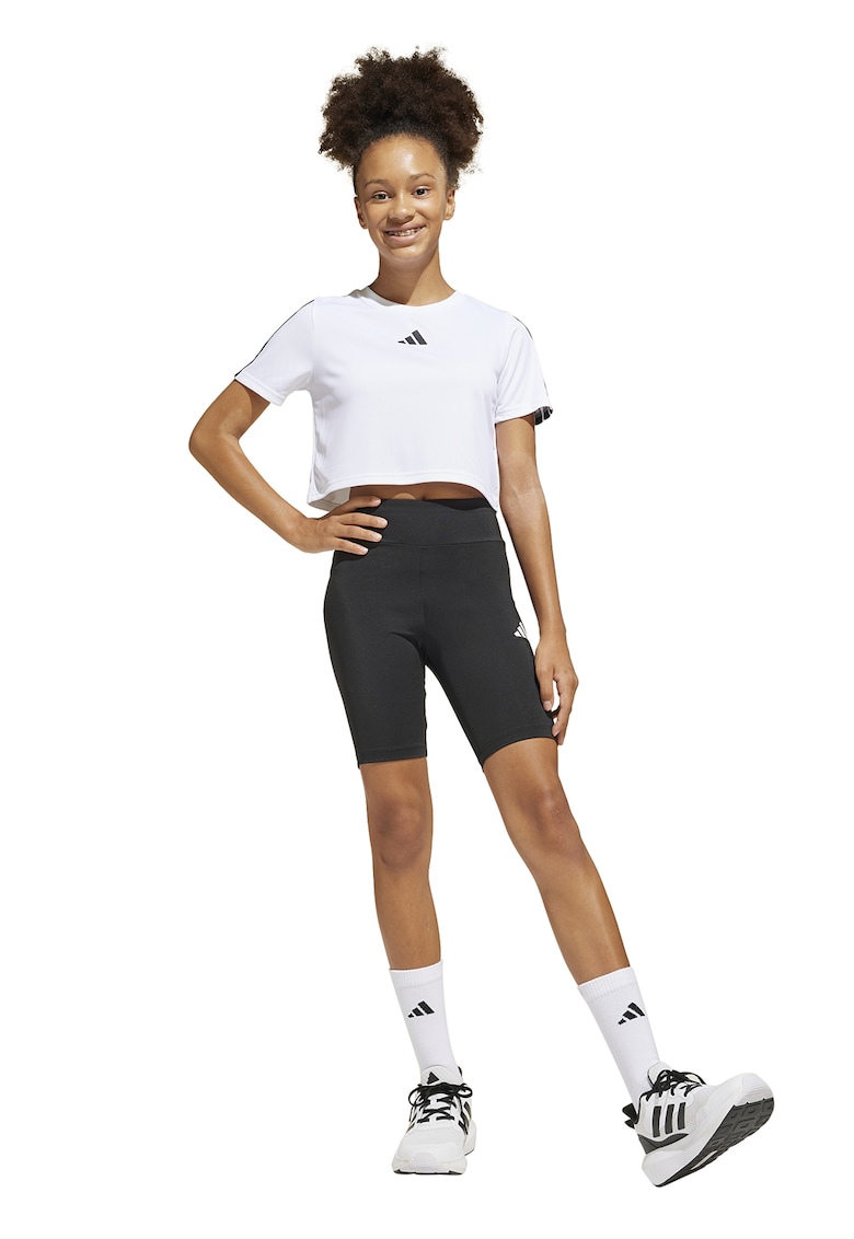 Set de tricou crop cu logo si colanti pentru ciclism - Alb/Negru