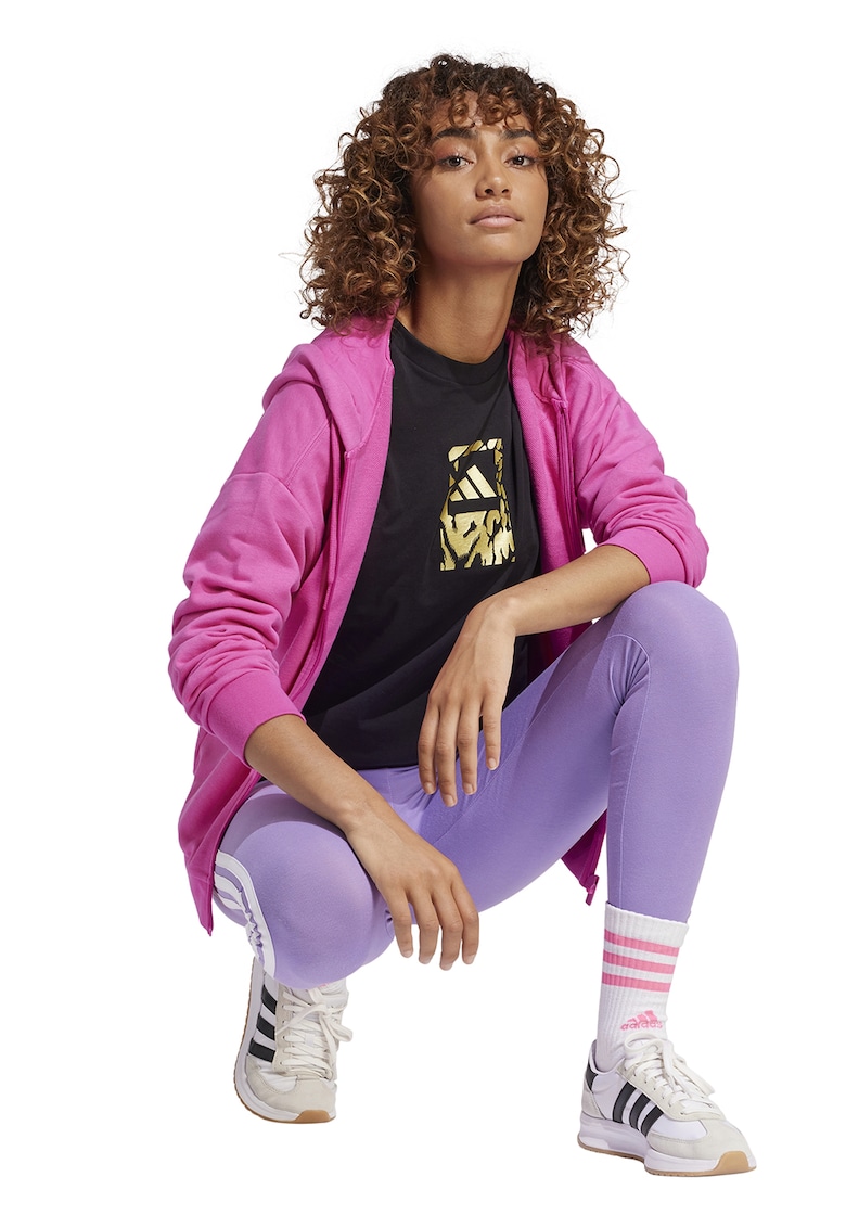 Tricou cu decolteu la baza gatului si imprimeu logo - Negru/Galben