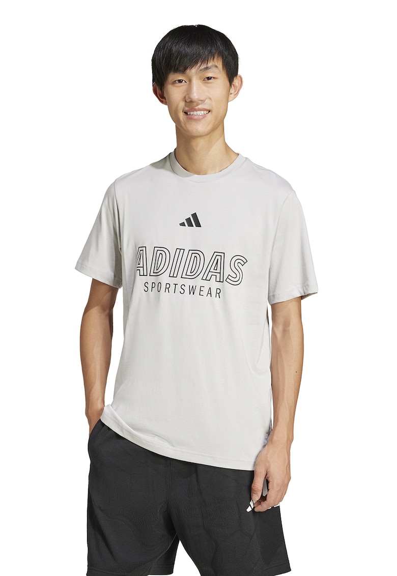 Tricou cu imprimeu logo si decolteu la baza gatului