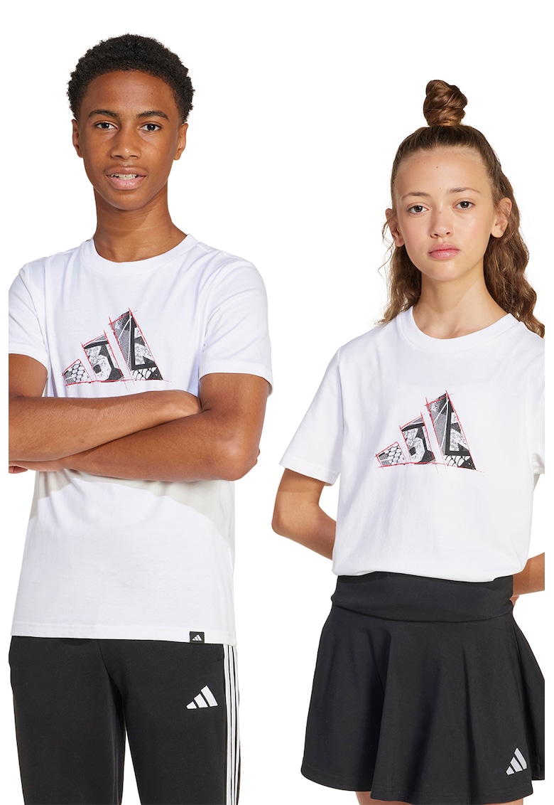 Tricou din bumbac cu imprimeu logo - Alb/Gri inchis