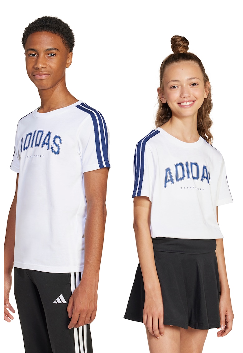 Tricou cu decolteu la baza gatului si logo - Alb/Albastru inchis