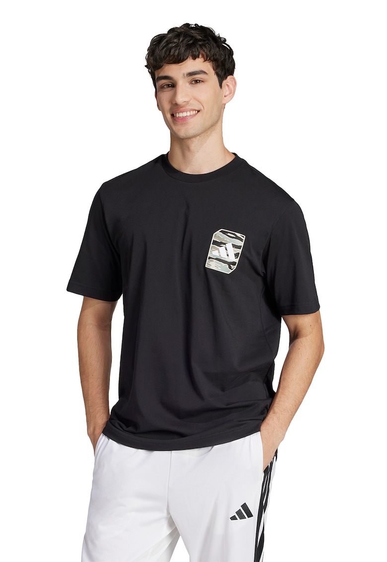 Tricou cu decolteu la baza gatului si logo aplicat