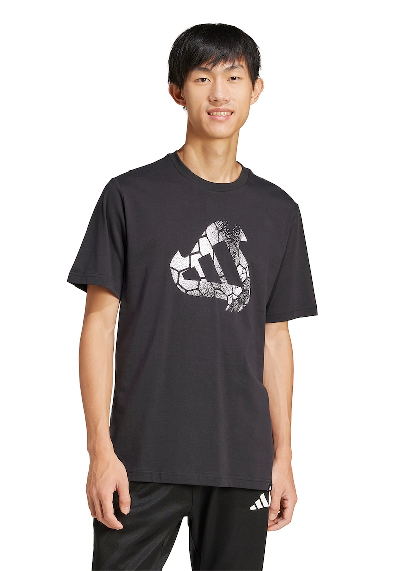 Tricou cu decolteu la baza gatului si logo - Negru/Alb murdar