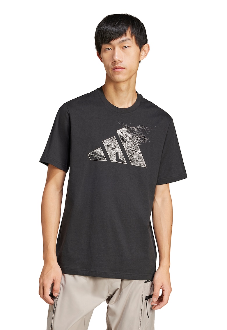 Tricou din bumbac cu decolteu la baza gatului