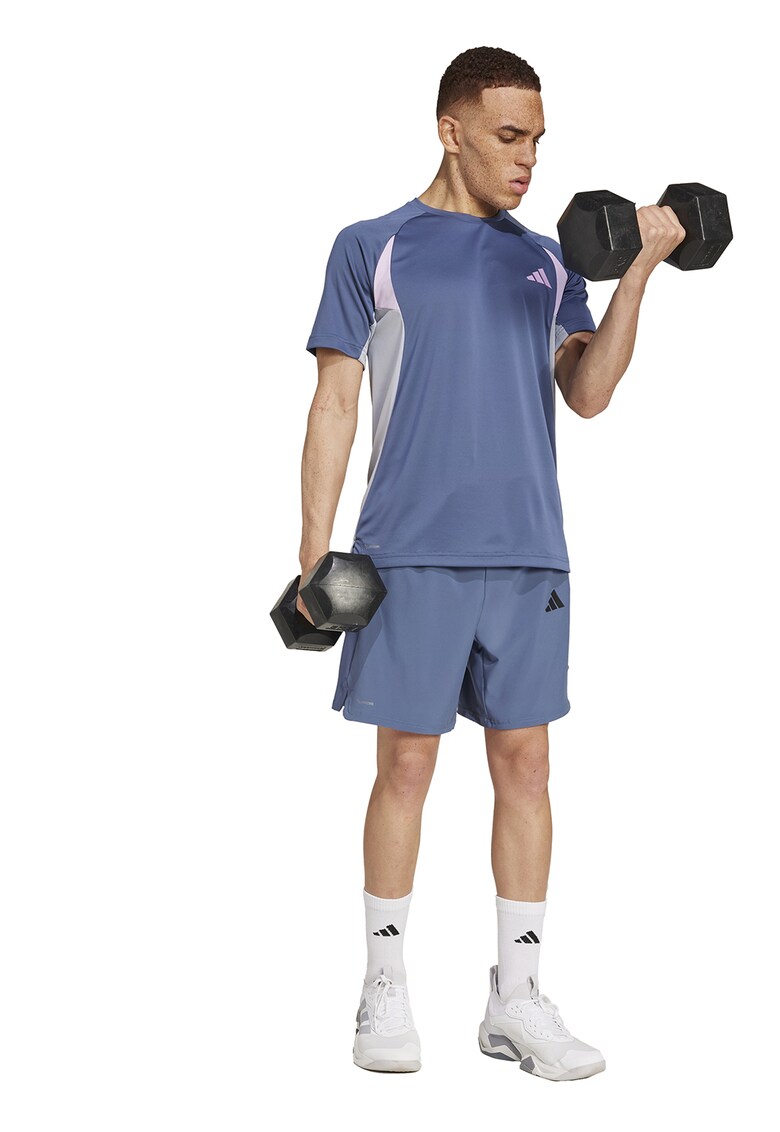 Tricou cu logo pentru fitness - Albastru prafuit/Gri cenusiu