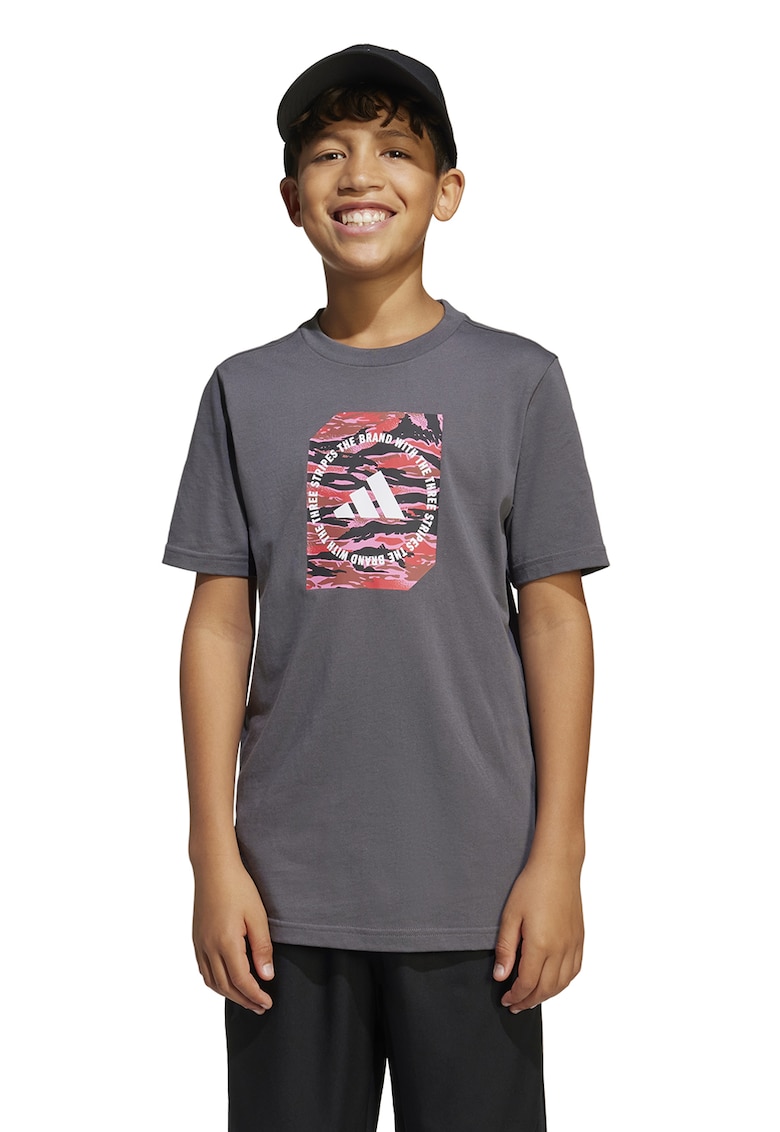 Tricou din bumbac Boxy - Gri/Roz