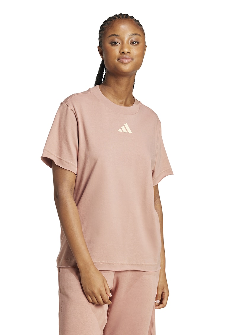 Tricou din bumbac cu imprimeu logo - Piersica