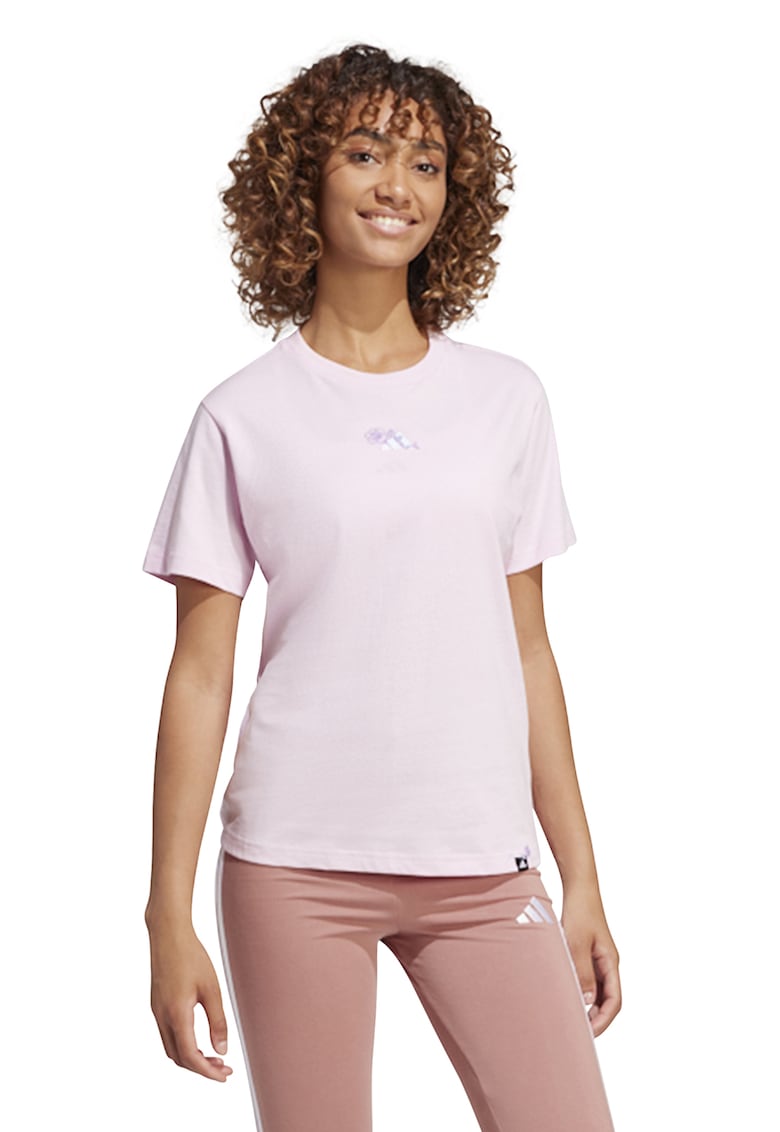 Tricou din bumbac cu decolteu rotund si detaliu logo