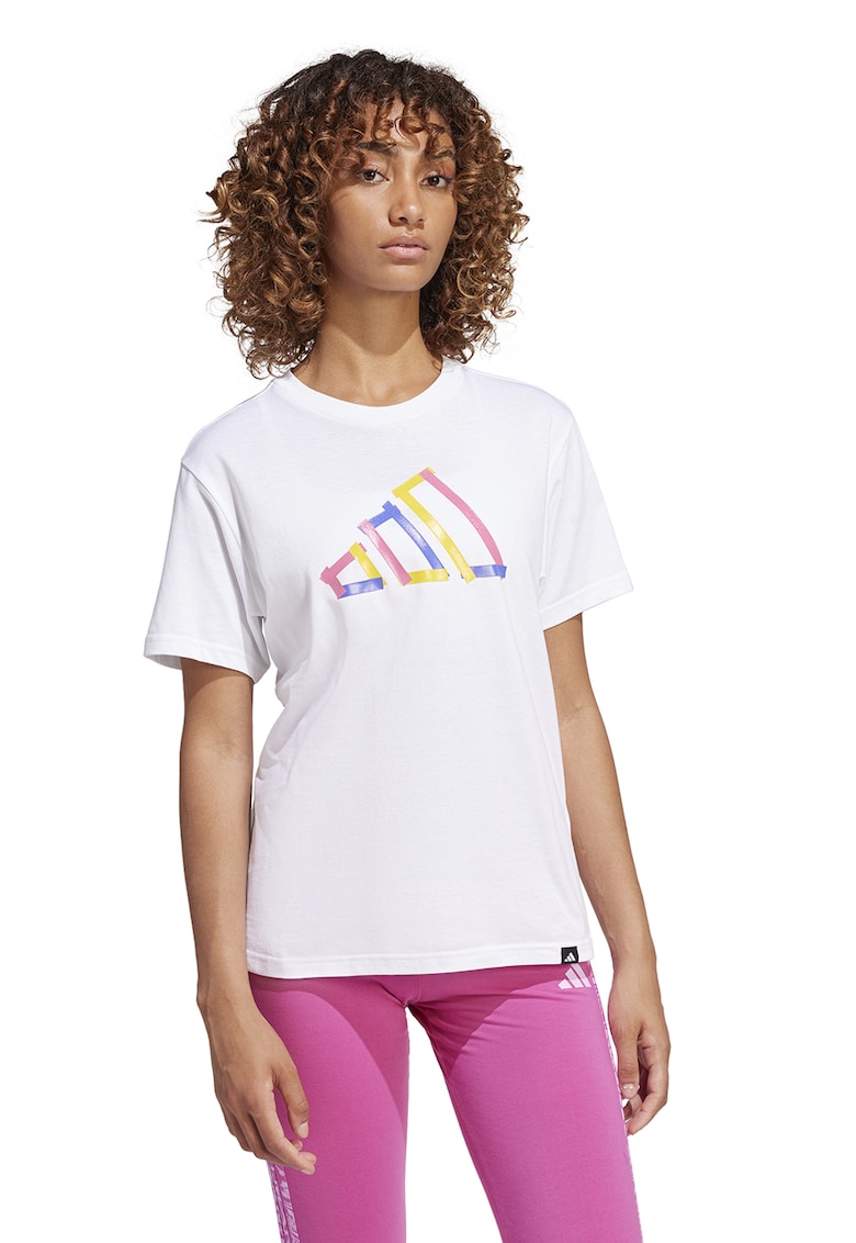 Tricou cu decolteu rotund si detaliu logo - Alb/Galben/Albastru royal