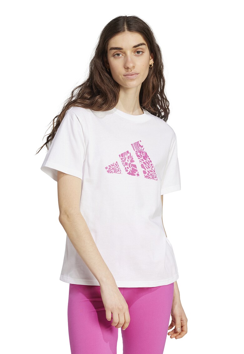 Tricou din bumbac cu imprimeu logo - Alb/Roz deschis