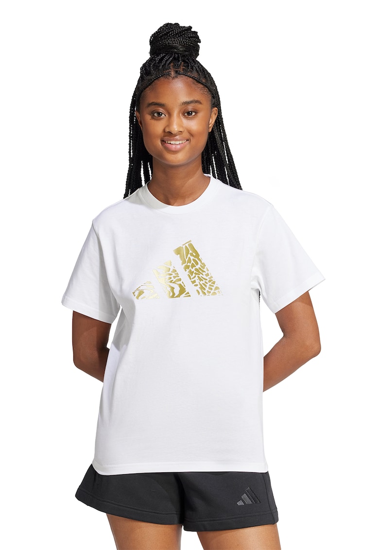 Tricou din bumbac cu imprimeu logo - Auriu/Alb optic