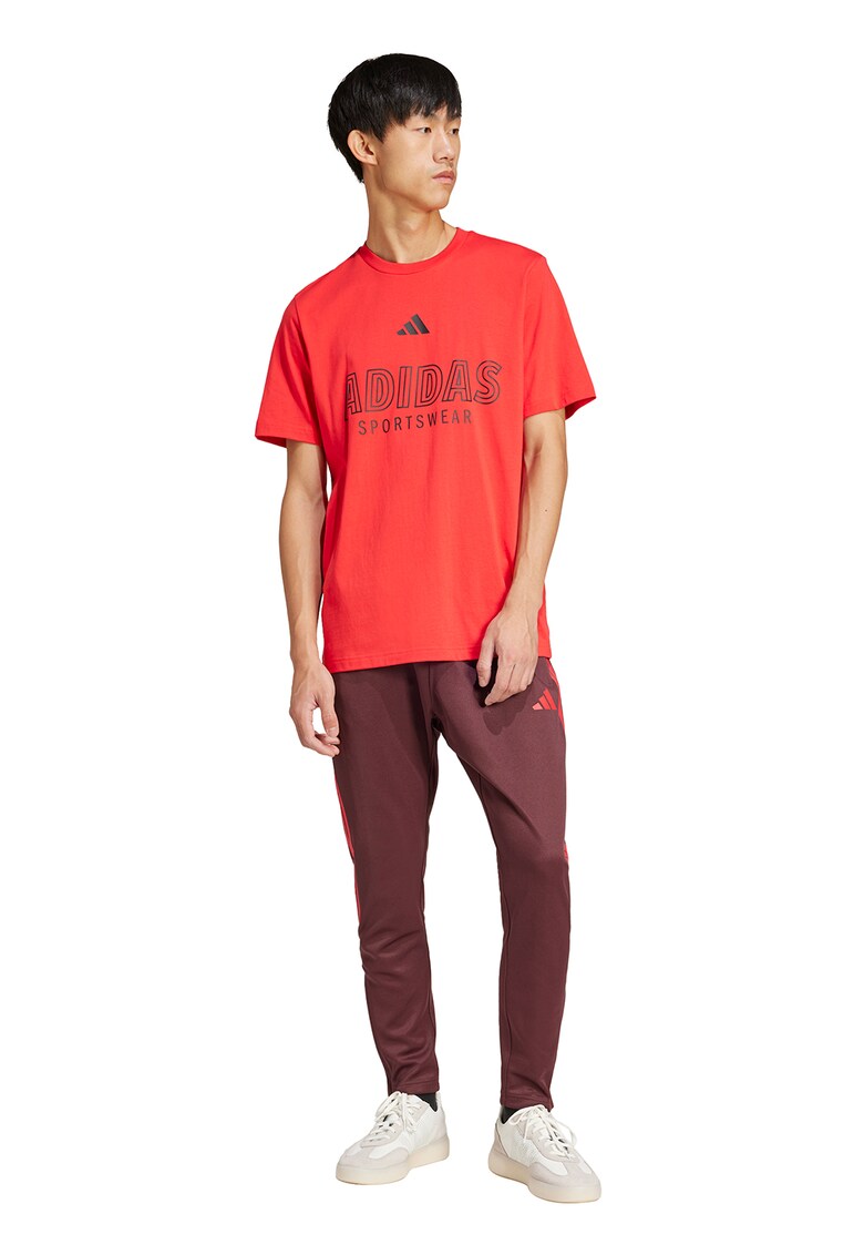 Tricou cu imprimeu logo si decolteu la baza gatului - Coral/Negru stins