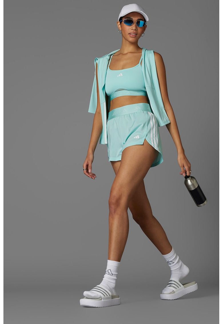 Pantaloni scurti cu talie inalta pentru fitness - Alb optic/Albastru glaciar