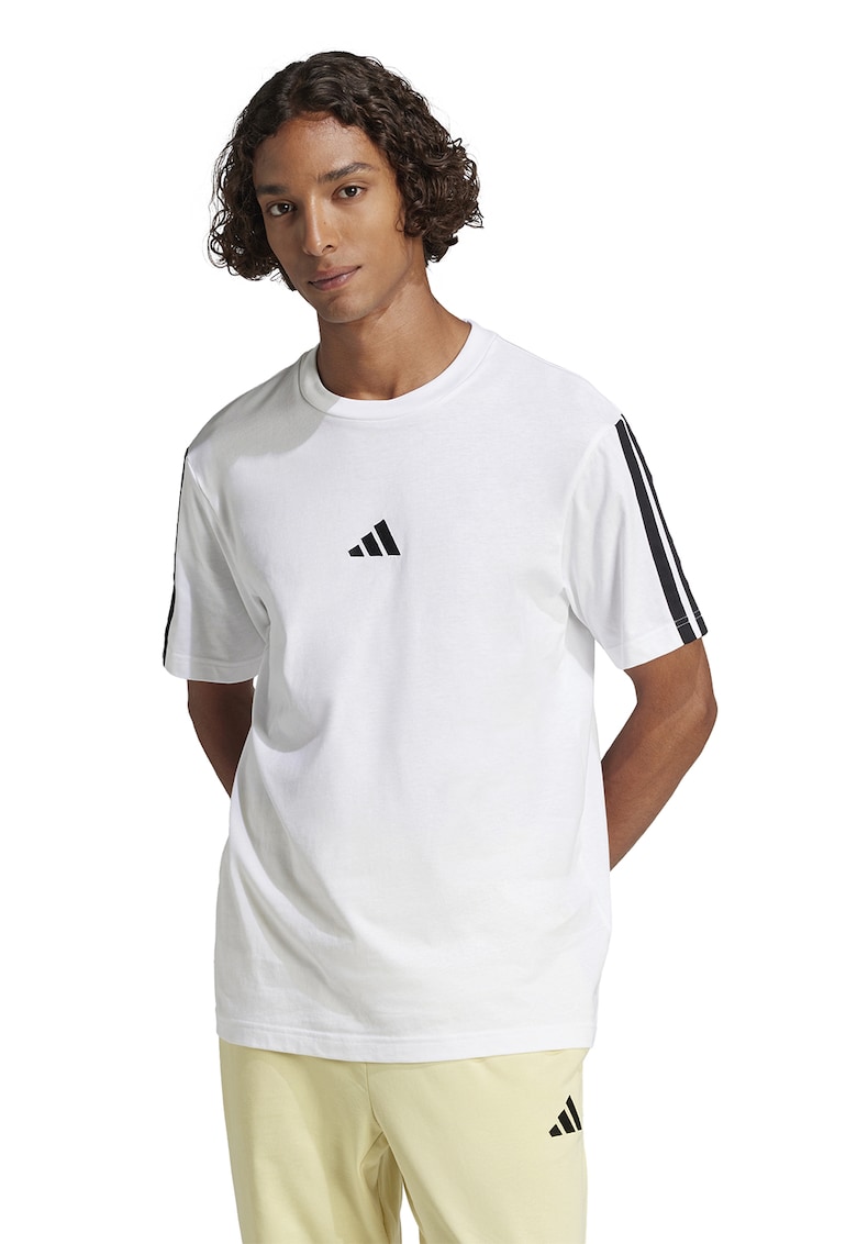 Tricou cu decolteu la baza gatului si benzi logo pe maneci