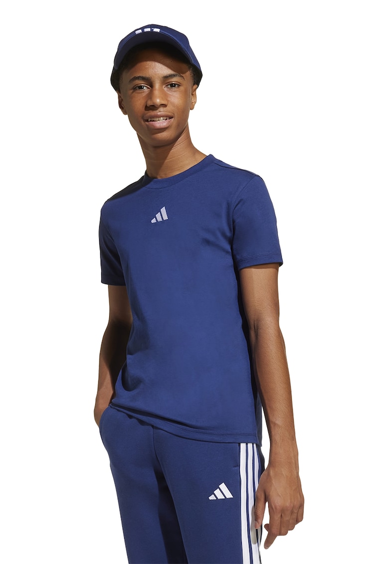 Tricou de bumbac cu decolteu la baza gatului - Albastru inchis