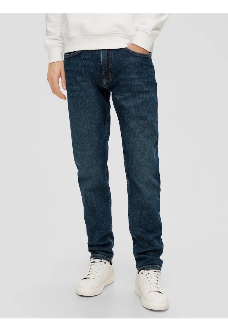 Blugi Mauro - cu talie medie si croiala conica - Albastru inchis - Bleumarin