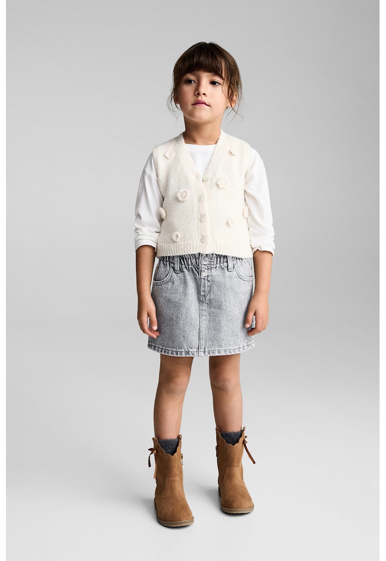 Fusta mini de denim cu banda elastica in talie